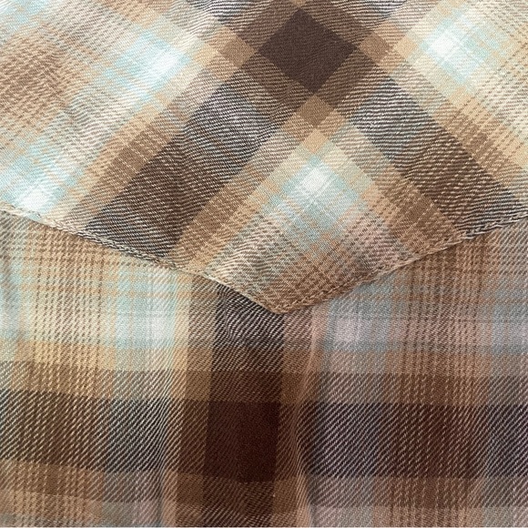 Lucky Brand Men's Brown Plaid Shirt with Pearl snaps - Picture 9 of 12